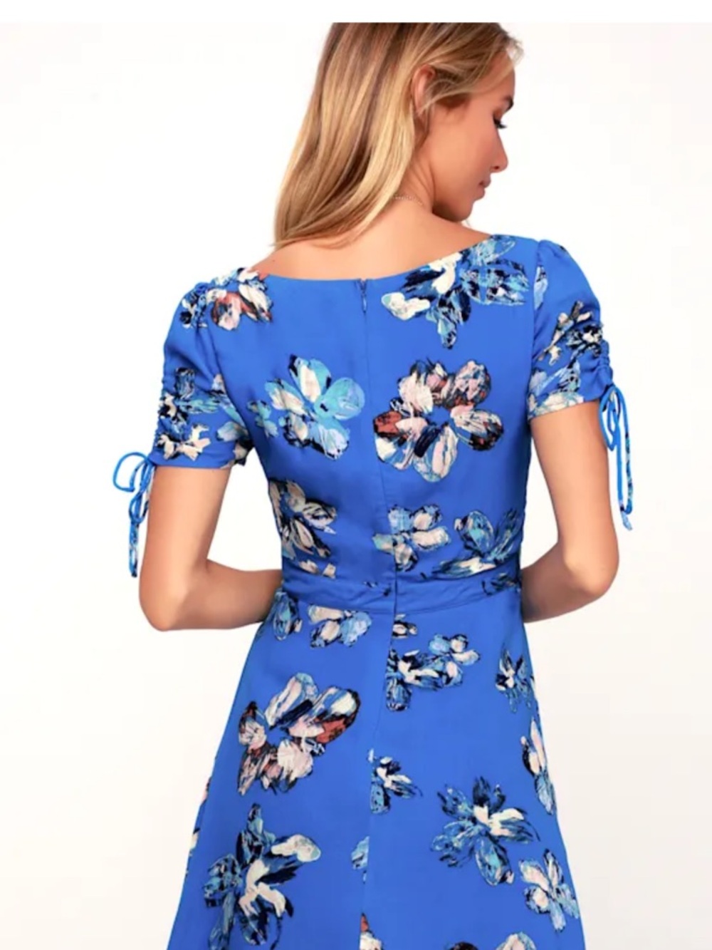 Lulus Women’s Bloomin' Love Blue Floral Pattern Skater Dress Size M - Picture 3 of 12
